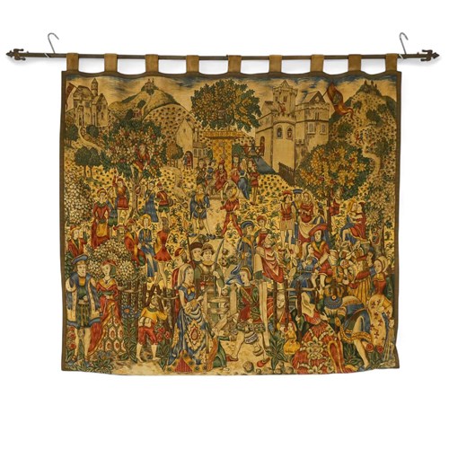 Early 20Th C French Tapestry Depicting Medieval Figures 