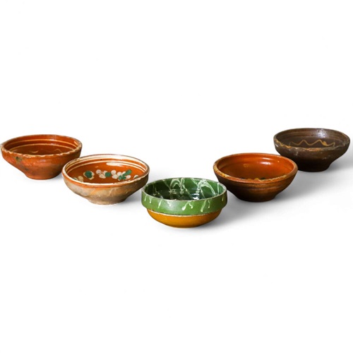 Wonderful Set Of Five Part Glazed Terracotta Welsh Bowls
