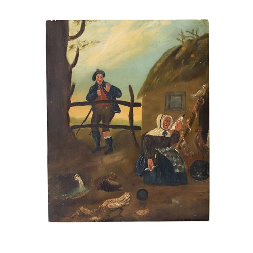 Pretty Small Naive Oil On Board Country Scene Painting 