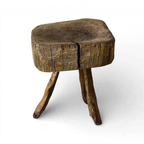 19Th C French Elm Chopping Block On Original Gnarled Legs