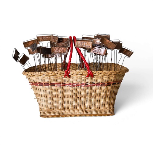 Large Collection Of Vintage Copper Plant Labels In 1950,S Basket