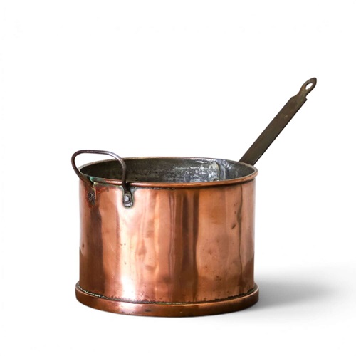 19Th C Hand Beaten Heavy Copper Sauce/Milk Pan