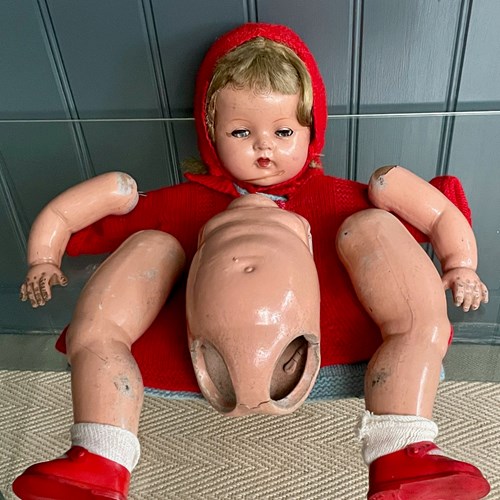 Vintage Doll With Red Attire