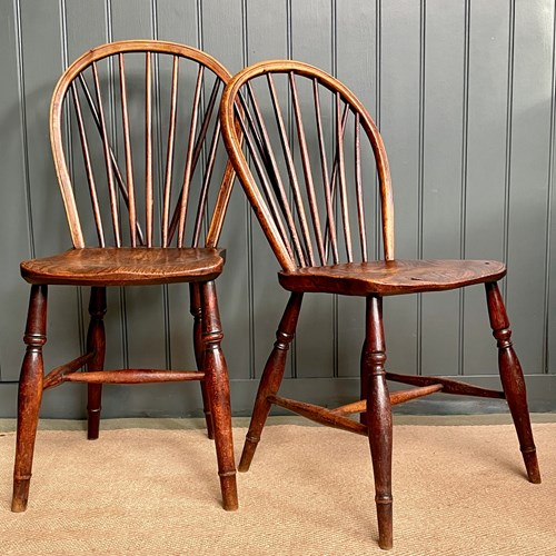 Two Elm Seated 19C Windsor Chairs