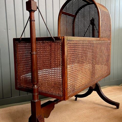 English 19C Mahogany Caned Cot