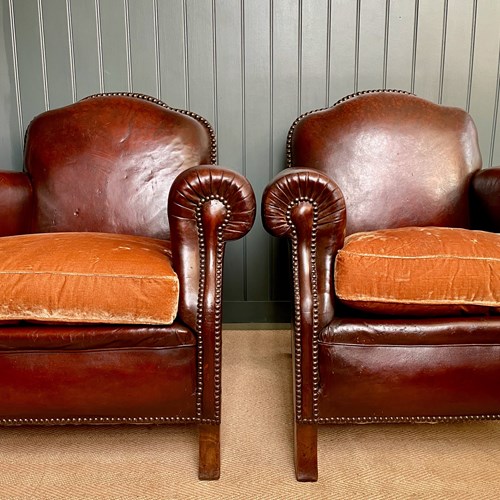 Pair Of French Leather Club Chairs