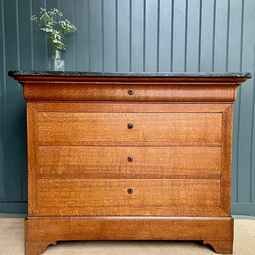 French Oak Marble-Top Chest Of Drawers