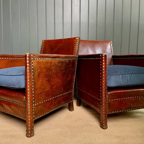 Pair Of French Leather Armchairs