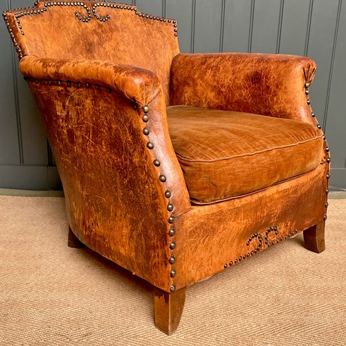 Antique French Leather Armchair