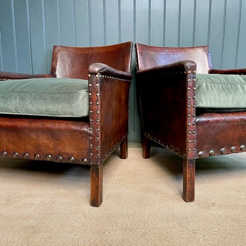 Pair Of French Leather Armchairs