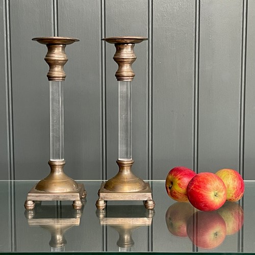 Pair Of Glass Stemmed Candlesticks