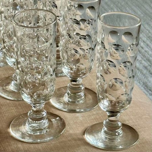 9 Excellent Large, Lens Cut Early Victorian Ale Glasses