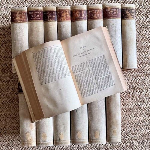 Set Large antique Vellum half bound books 1889 ‘Histoire de l’Eglise’