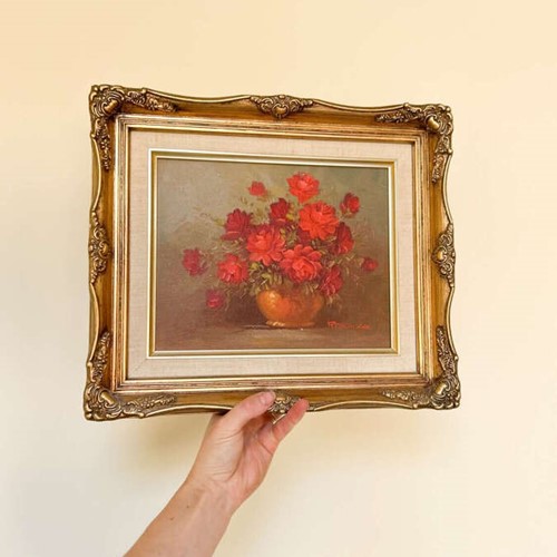Original Floral Botanical Oil Painting | Signed By Robert Cox In Ornate Gold Frame