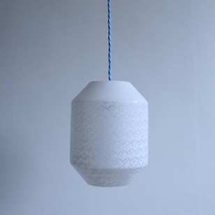 White Tubular Pendant with Silver Textured Glaze 