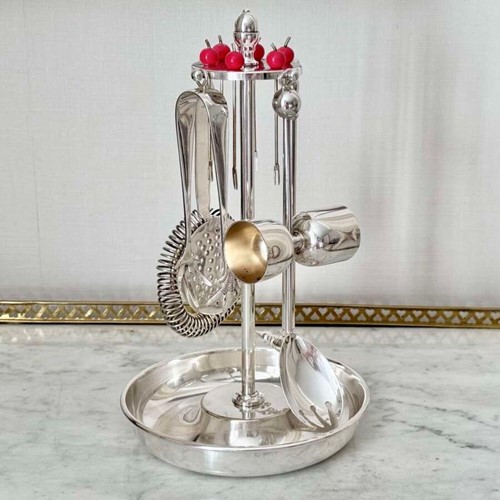 Superb Art Deco silver plated bar tool compendium set C1930