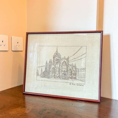 Hand Embroidered Picture Of St Giles Cathedral, Edinburgh