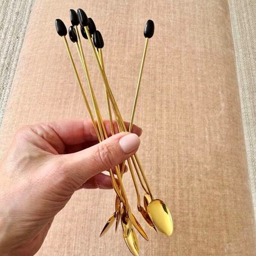 Set 18ct gold plated & coffee bean finial 1970s bar spoons