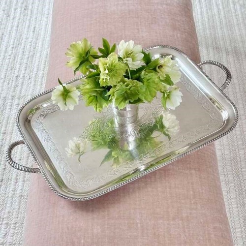 Edwardian twin handled silver plated serving tray C1910