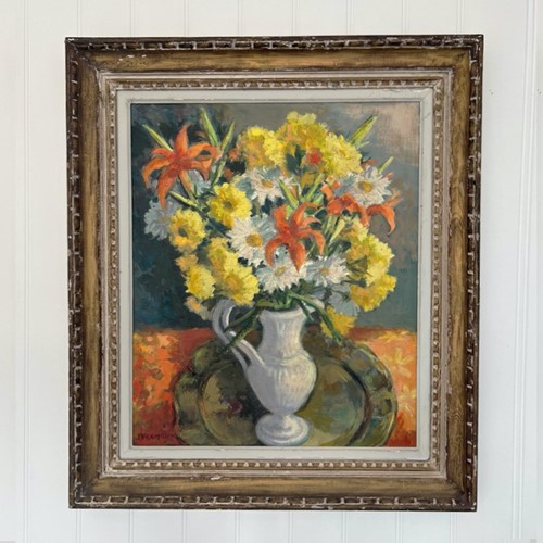 1950'S French Oil Painting, 'Tiger Lilies.'