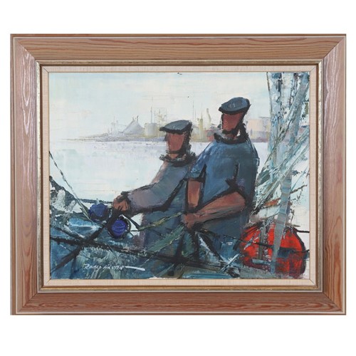 Mid Century Swedish Painting, 'Fishermen.'
