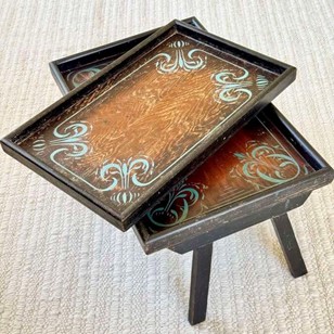 Pair Of Hand Stencilled Wooden Fold...