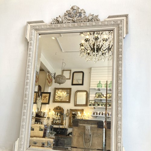 Painted Antique Mirror With Bow Crest
