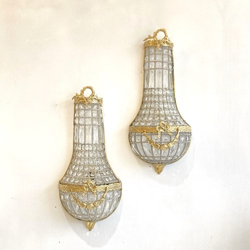 Pair Of Vintage Button Empire Wall Lights
