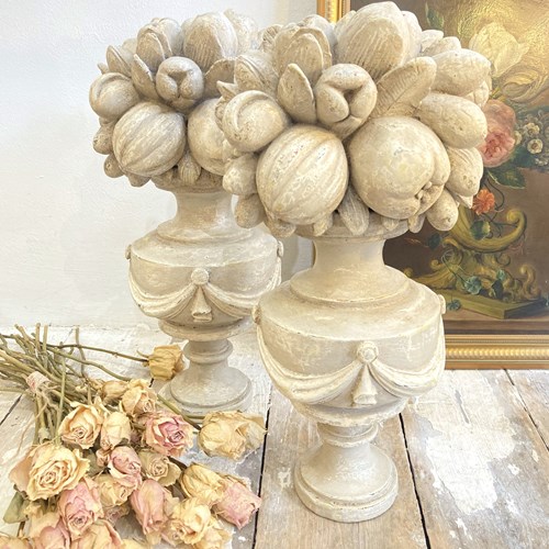 Pair Of Painted Vintage Stone Cornucopia