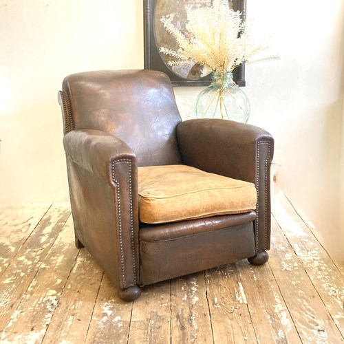 Vintage French Leather Club Chair