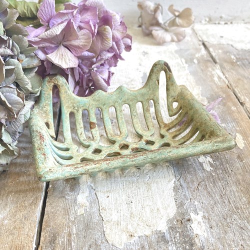 Old French Enamel Soap Dish - Green