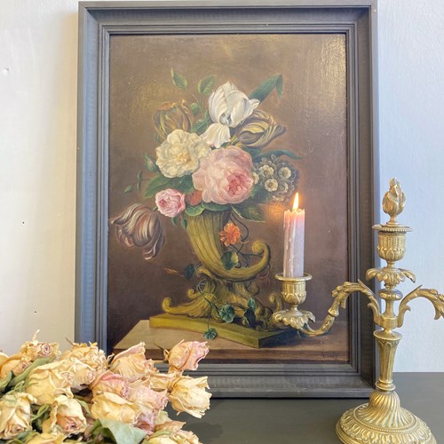 Victorian Floral Oil On Board