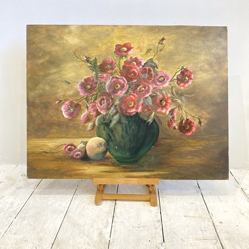 Vintage Floral Oil On Board