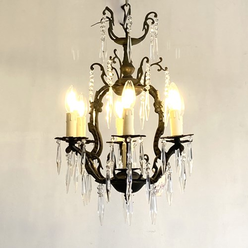 Antique Birdcage Chandelier With Icicle Crystals