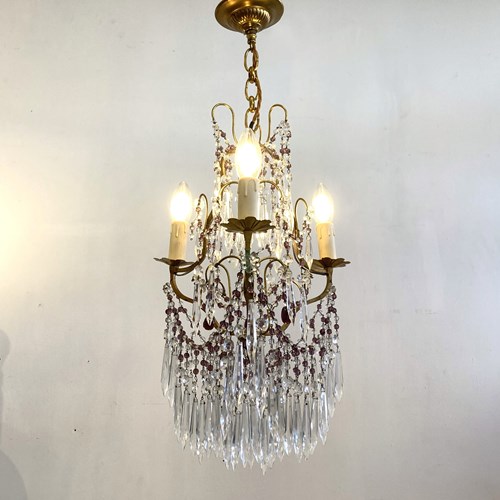 Vintage 3 Arm Light With Purple & Clear Drops