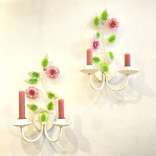 Pair Of Vintage Toleware Candle Sconces