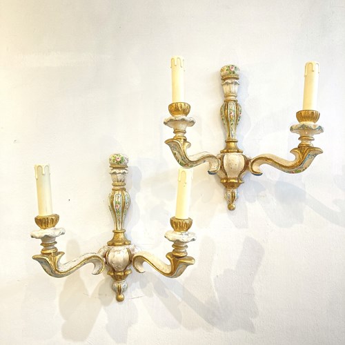 Pair Of Vintage Handpainted Wall Lights