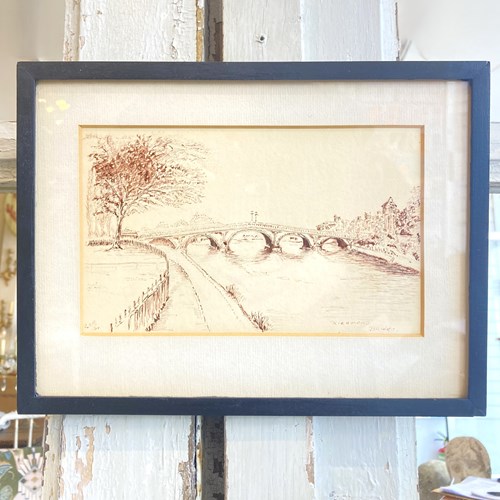 Framed Vintage Sketch Of Richmond Bridge