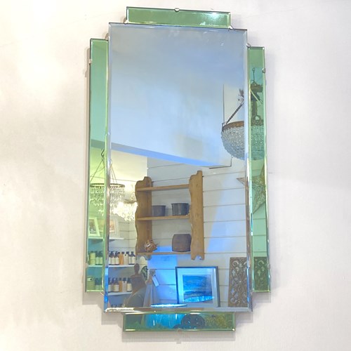 Art Deco Mirror With Green Edging