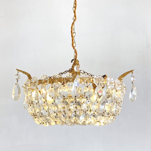 Vintage Crystal Button Basket Chandelier