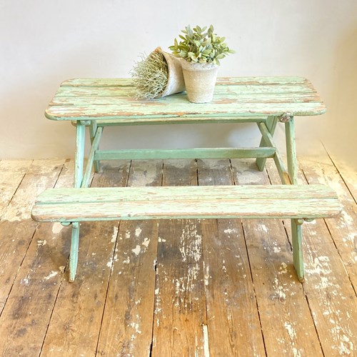 Old French Child's Picnic Bench In Original Paint