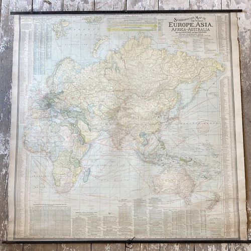 Antique 1908 double sided world map