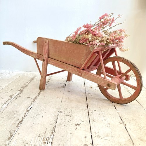 Old Pink French Child's Wheelbarrow