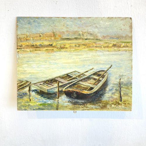 Oil On Card - Boats