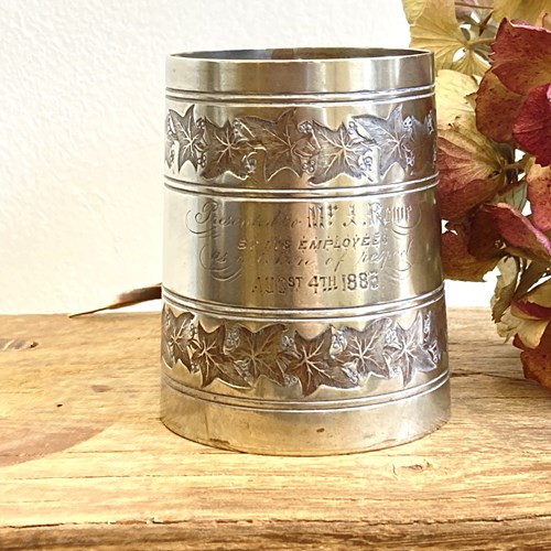 Victorian Engraved Silver Plate Tankard