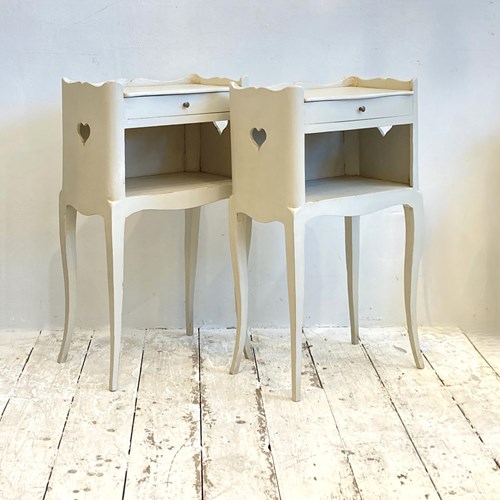 Pair Of Painted French Heart Chevets