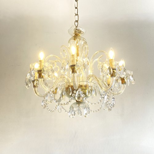 Vintage Glass & Crystal 8 Arm Chandelier