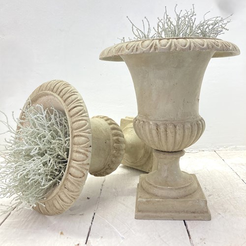 Pair Of Painted Zinc Urns