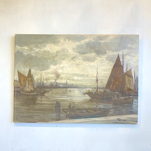 Antique Oil On Canvas - Venice Boat Scene