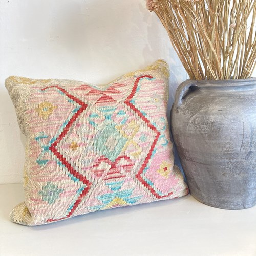 Handmade Kilim Cushion - Pink & Blue